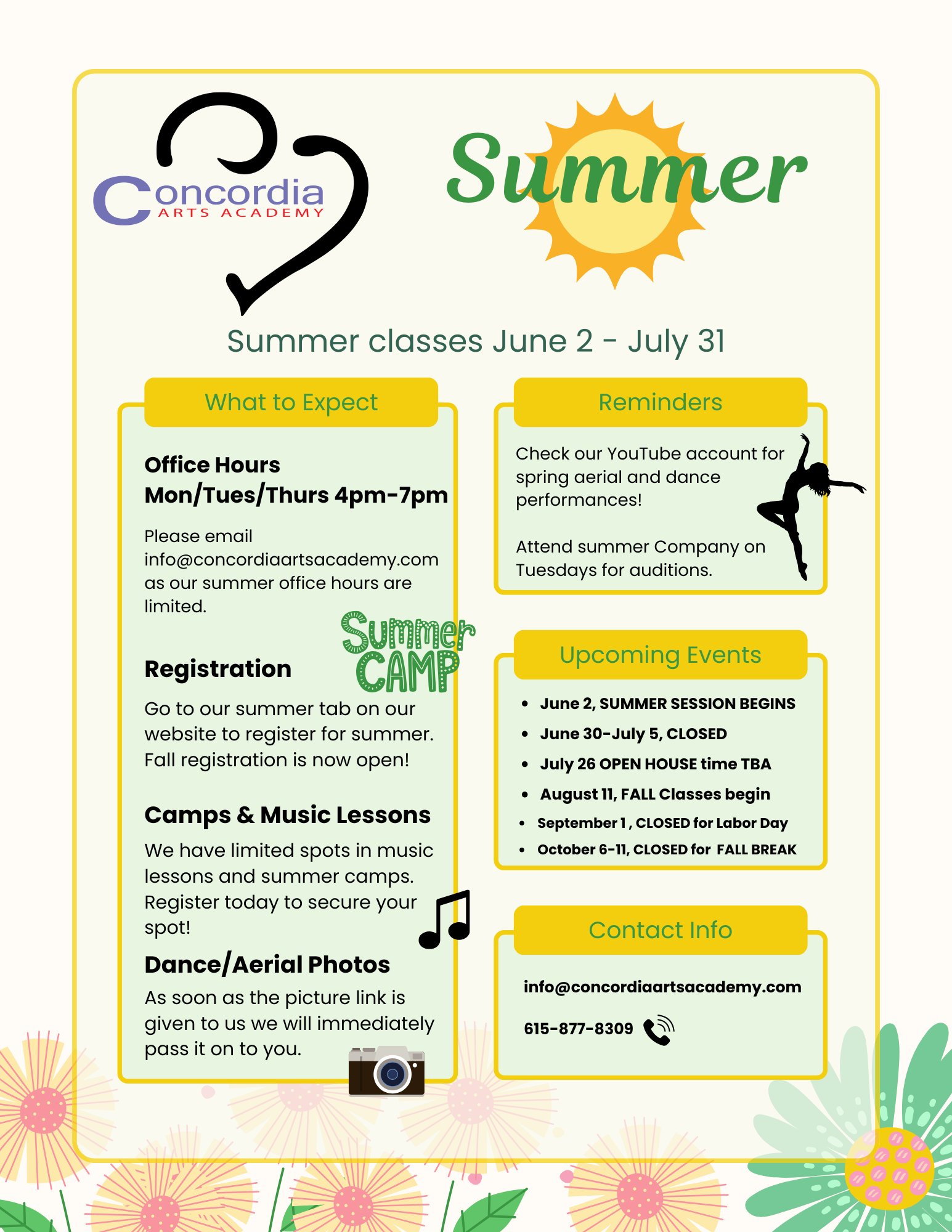 Spring Classroom Newsletter in Bright Green Yellow and Pink Floral Style